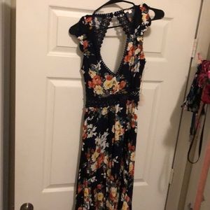 Floral laced open back dress